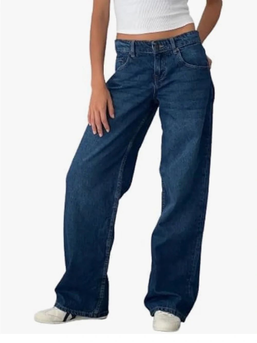 Baggy Wide Leg Jeans Size M Medium Wash High Rise Denim Pants